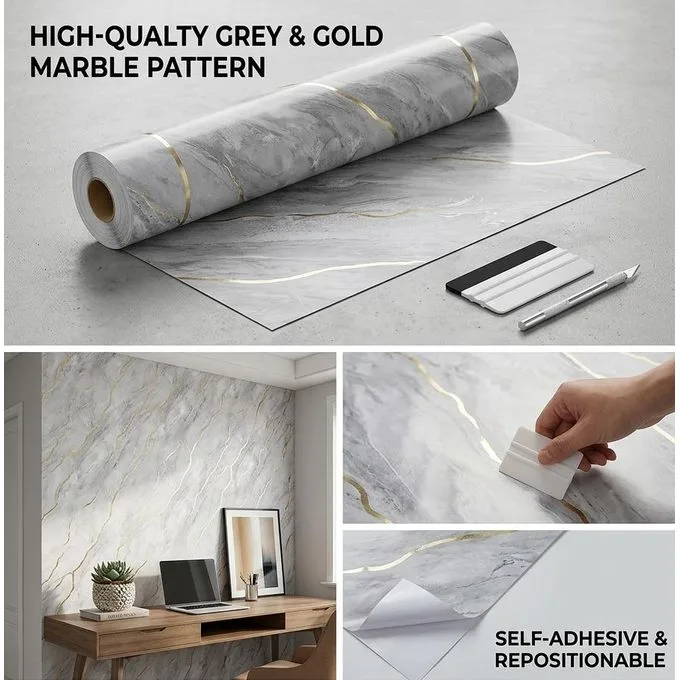 1.2m x 3m Self-Adhesive Marble Tile Sticker Roll - Waterproof Peel and Stick Vinyl Wallpaper for Kitchen Backsplash, Bathroom Wall & Countertop Wrap