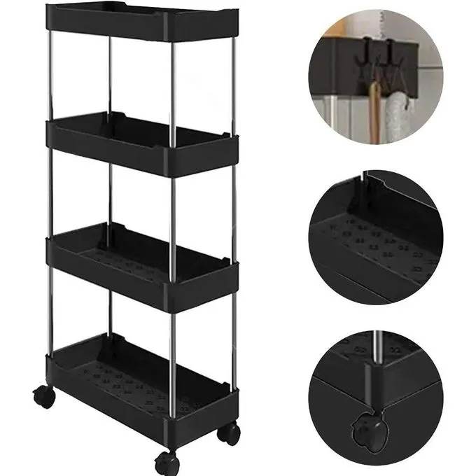 4-Tier Ultra-Slim Rolling Storage Cart - Mobile Utility Rack Organizer for Kitchen, Bathroom & Narrow Spaces (40 x 15 x 83cm)