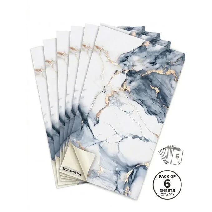 6 Pcs Self-Adhesive Marble Wallpaper Stickers - Waterproof & Oil-Proof Wall Decals for Home & Kitchen Decor