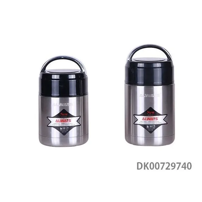 Always 800ml & 650ml Vacuum Insulated Thermo Food Flask, Lunch Box Storage Warmer - Silver