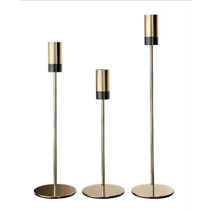 3 Pieces Candlestick Holders for Taper Candles, Modern Candle Stick Holders Decor, Taper Candle Holders for Table Mantel Wedding Dinning (Black with Gold)
