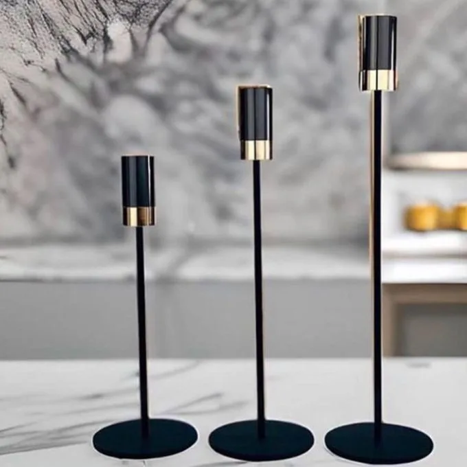 3 Pieces Candlestick Holders for Taper Candles, Modern Candle Stick Holders Decor, Taper Candle Holders for Table Mantel Wedding Dinning (Black with Gold)