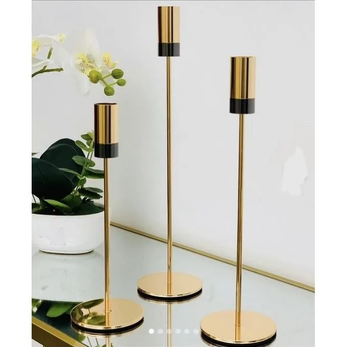 3Pcs Candlestick Holders, Modern Candle Stick Holders Decor, Taper Candle Holders for Table Mantel Wedding Dinning (Black with Gold)