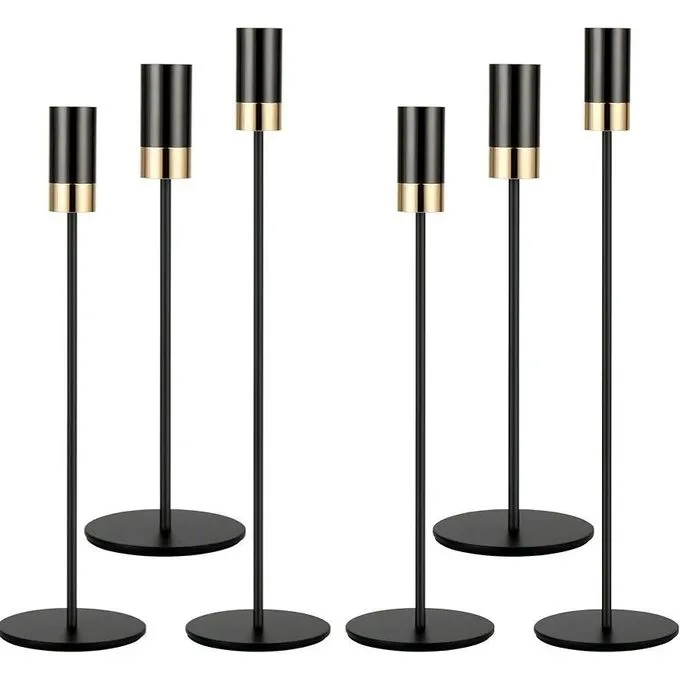 3Pcs Candlestick Holders, Modern Candle Stick Holders Decor, Taper Candle Holders for Table Mantel Wedding Dinning (Black with Gold)