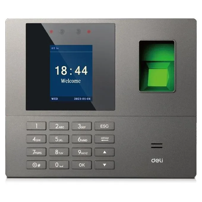 Deli Biometric Fingerprint & Face Recognition Time Attendance Machine - Digital Employee Check-In Clock - Dark Grey