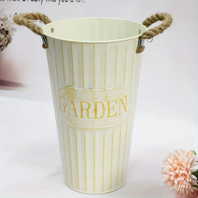 Flower Vase Farmhouse French Bucket - Table Centerpiece Rustic Home Decor for Fresh and Dried Floral Arrangements Flower Pot