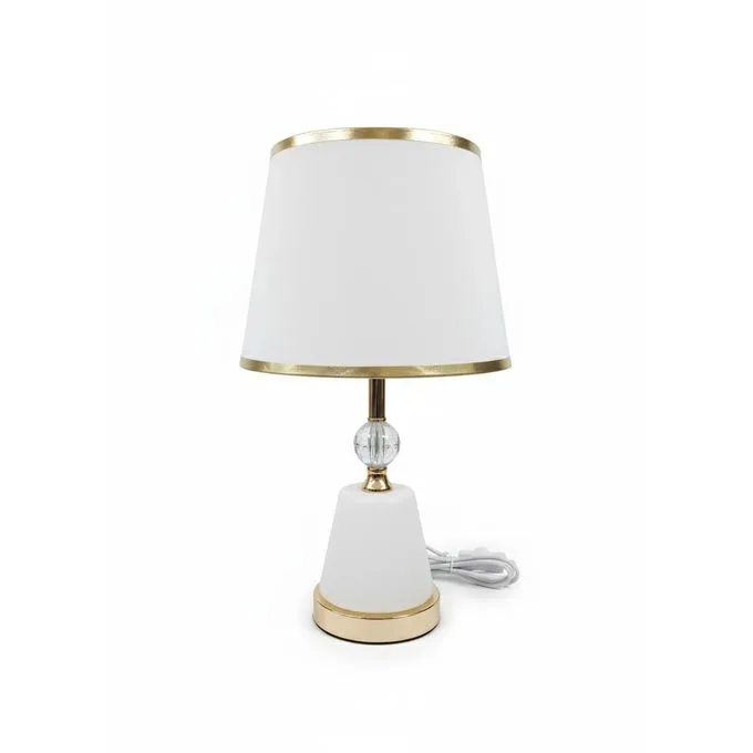 Gold Trim White Fabric Table Lamp Modern Bedside Light Night Lamp