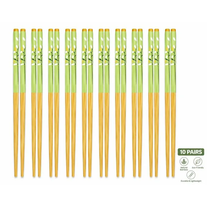 10 Pairs Bamboo Chopsticks - Reusable Japanese-Style Cooking & Dining Sticks Brown