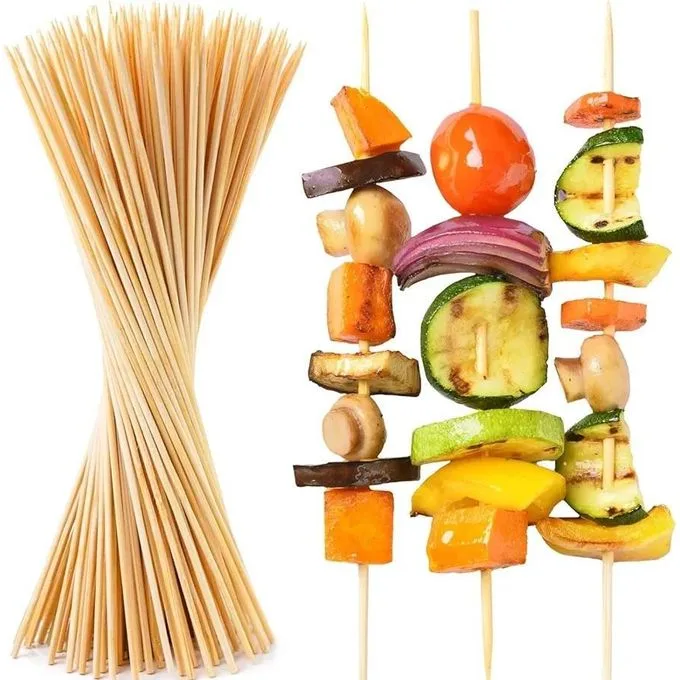 100 Pack Bamboo Skewers for Grilling, BBQ, Kabobs, Crafts & Outdoor Parties Brown Wooden Skewers for Crafts, Kabob Sticks, Skewer Sticks, & Fruit Crafting