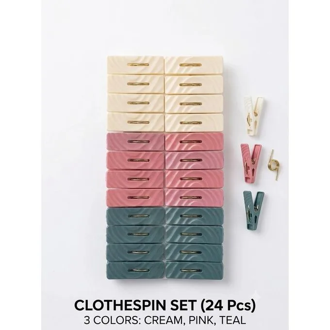24 Pack Heavy Duty Plastic Clothespins - Non-Slip Laundry Pegs for Clothesline & Drying Racks 3 Colors