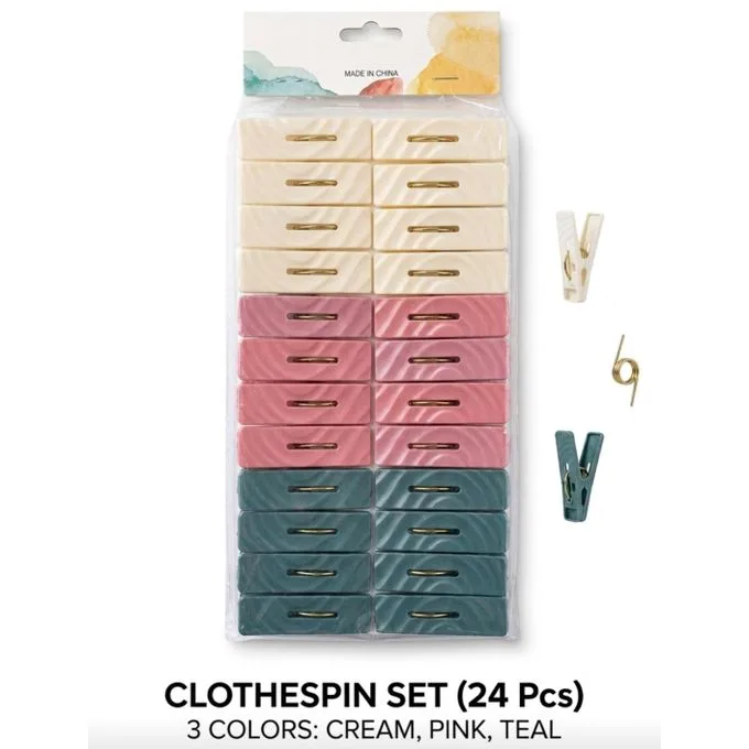 24 Pcs Strong Plastic Clothes Pegs Set - Heavy Duty Windproof Laundry Clips