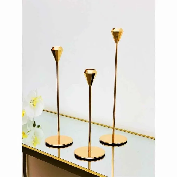 3Pcs Gold Candle Holders Set of 3, Candlestick Holder for Taper Candles, for Wedding, Dinning, Party, Interior Table Centerpieces Decorative, Fits 3/4