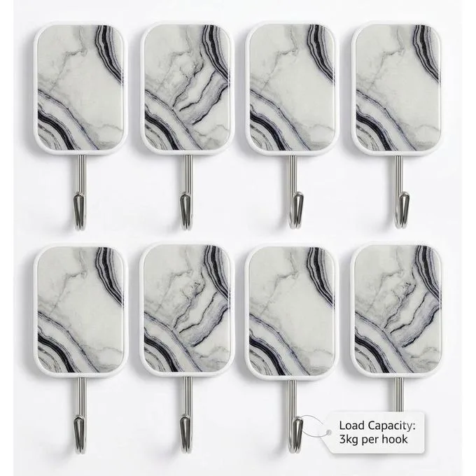 8-Piece Marble Self-Adhesive Wall Hook - Heavy Duty Sticky Hangers White/Gray Color