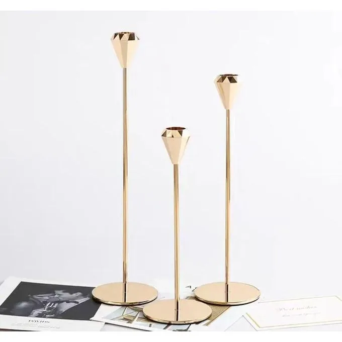 Gold Candle Holders Set of 3, Candlestick Holder for Taper Candles, for Wedding, Dinning, Party, Interior Table Centerpieces Decorative, Fits 3/4