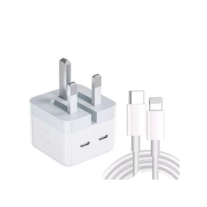 iPhone 50W PD Adapter USB-C+C Dual Jack Fast Charge For Apple