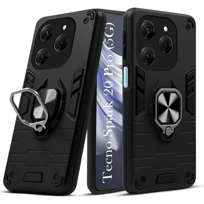 Spark 20 Pro Shockproof Case with Ring Holder - Rugged Armor Back Cover Kickstand