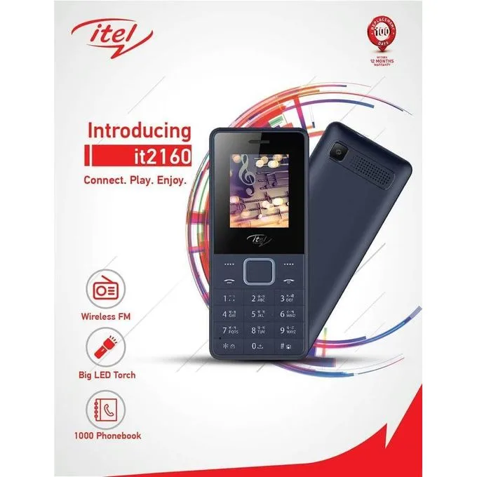 Itel 2160 Small Button Phone With Great Battery, Wireless Fm, Bright Torchlight, Call Recorder, Dual Sim Cell Phone Blue