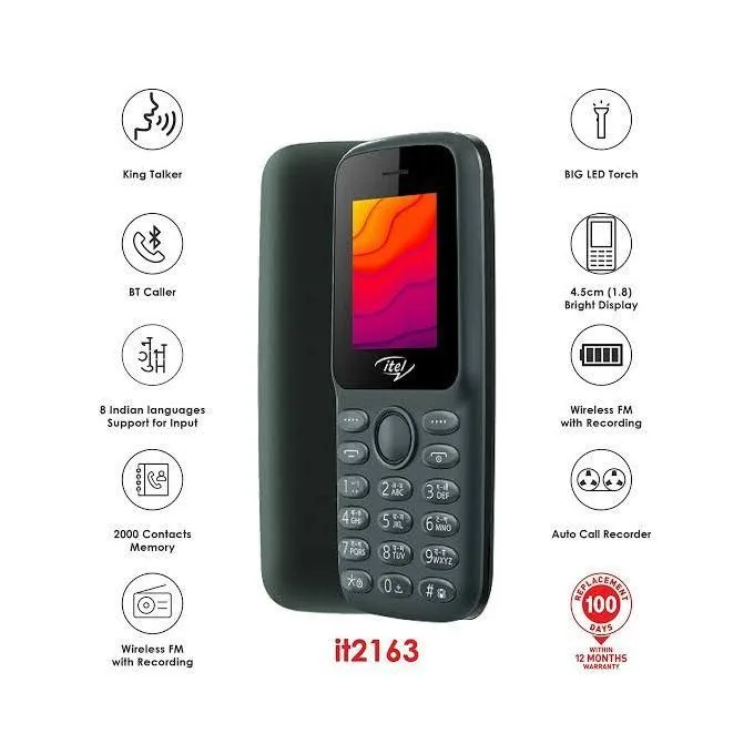 Itel 2163 2 SIM 1.8inch 32MB ROM, 32MB RAM 1000mAh - Black Small Button Phone