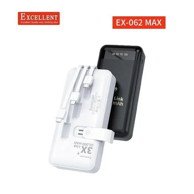 20000mAh Strong Power Bank With Cables And USB Ports. Portable Powerful Travel Power Bank