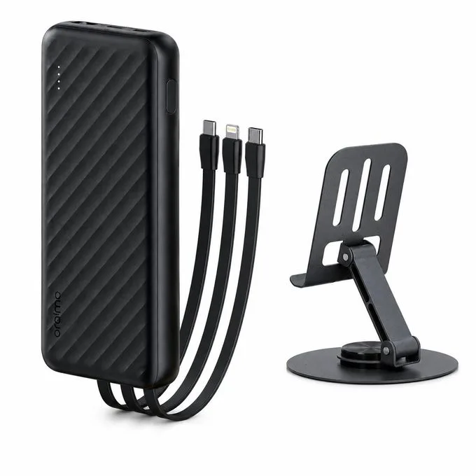 Oraimo Portable 10000mAh Power Bank with Built-in Charging Cables + FREE Foldable Phone Holder