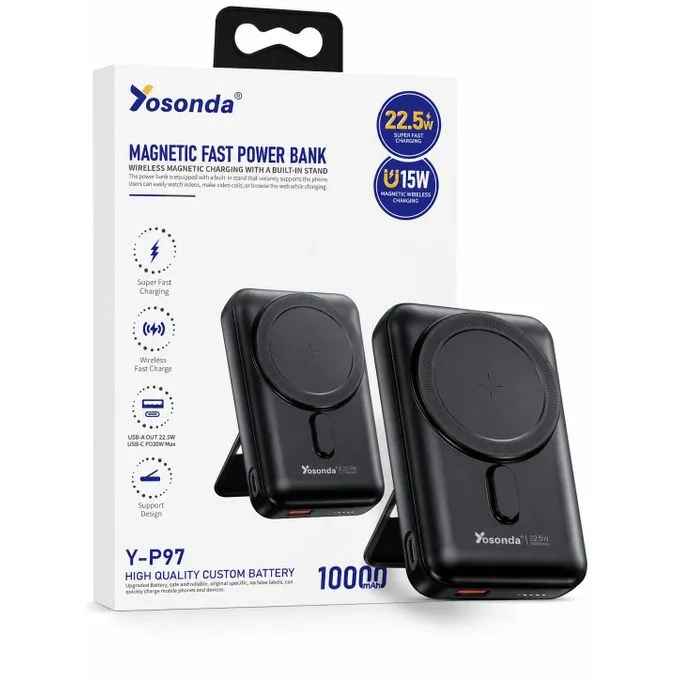 Yosonda Y-P97 10000mAh Magnetic Wireless Power Bank with Fast Charging & Built-in Stand (22.5W)