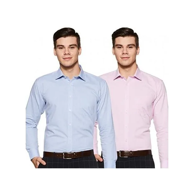 2-Pack Men's Casual Long-Sleeve Shirts Smart Everyday Wear - Blue/Pink - Smart-Casual Shirts for Work, Travel, Outings & Daily Wear