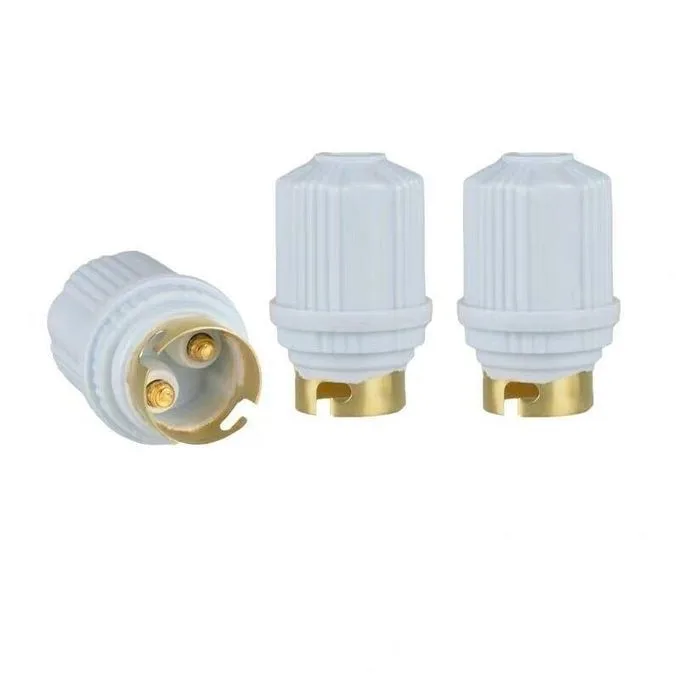 B22 Bayonet Pendant Lamp Holder Sockets - White, 3-Pack