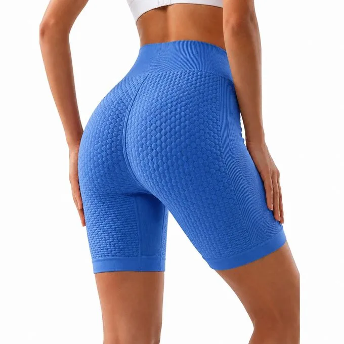 Women's High-Waist Biker Shorts Stretch Casual Bottoms - Blue - Comfortable Casual Bottoms for Weekend, Travel & Daily Wear