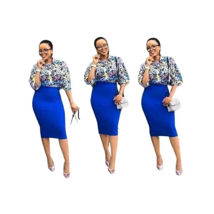 Women's Stretch Pencil Skirt - Blue