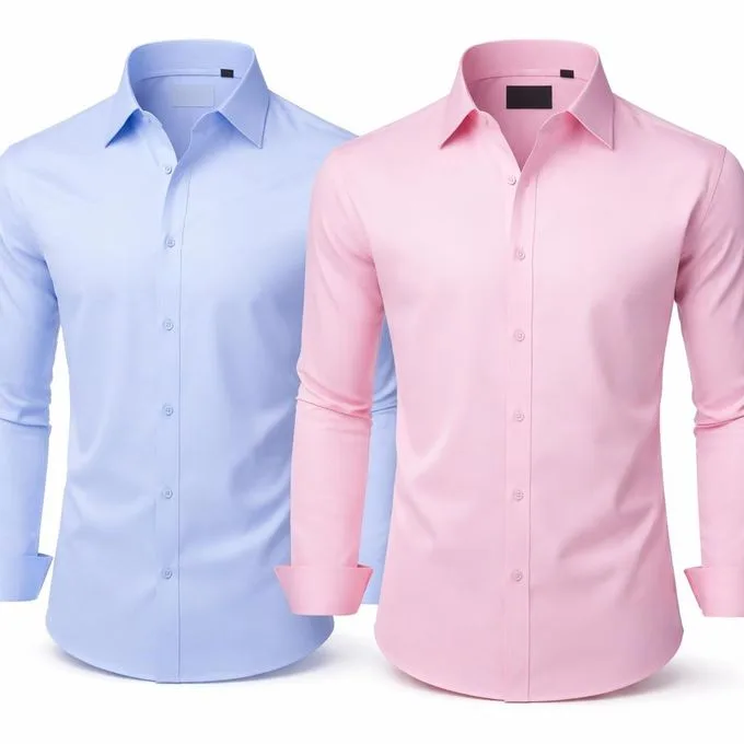 2 Pack Of Men's Cotton Office Shirts Long Sleeve - Blue & Pink