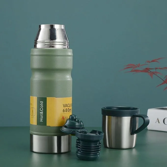 Thermos Flask With Cup, 24 Hrs Hot And Cold Thermosteel Water Bottle With Vacuum Insulated Mug, 680 Ml, Tea And Coffee Thermal Flask For Home