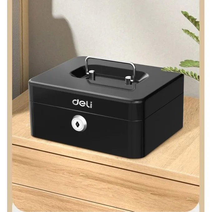 Deli 8-inch Steel Cash Box with Key Lock Removable 6-Compartment Money Tray Secure Portable Metal Lock Box for Cash, Change, Receipts, Home, Business