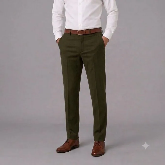 Men's Formal Office Trousers Smart Work Pants - Army Green - Business Workwear for Office & Smart-Casual Everyday Dressing