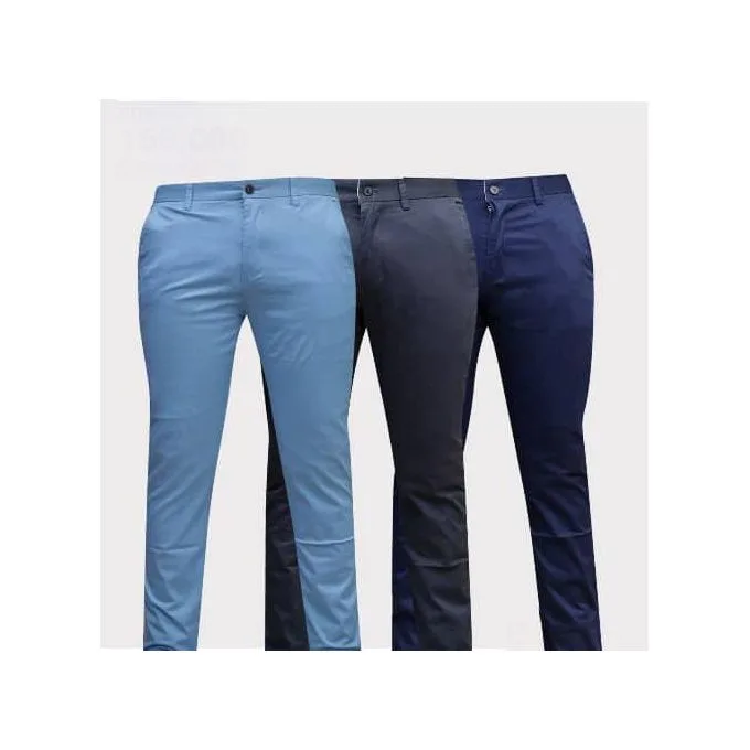 3-Pack Men's Khaki Trousers Casual Chino Pants - Dark Grey/Navy Blue - Smart-Casual Chino Style for Work, Travel & Daily Wear