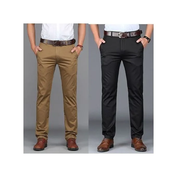 2-Pack Men's Stretch Khaki Trousers - Black/Brown