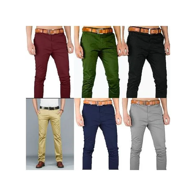 6-Pack Men's Stretch Khaki Trousers - Multicolor