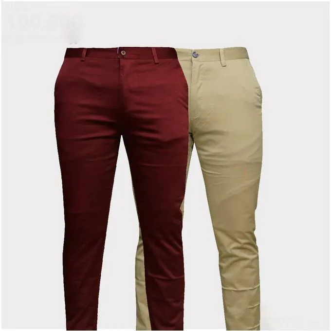 2-Pack Men's Classic Khaki Trousers - Cream/Maroon