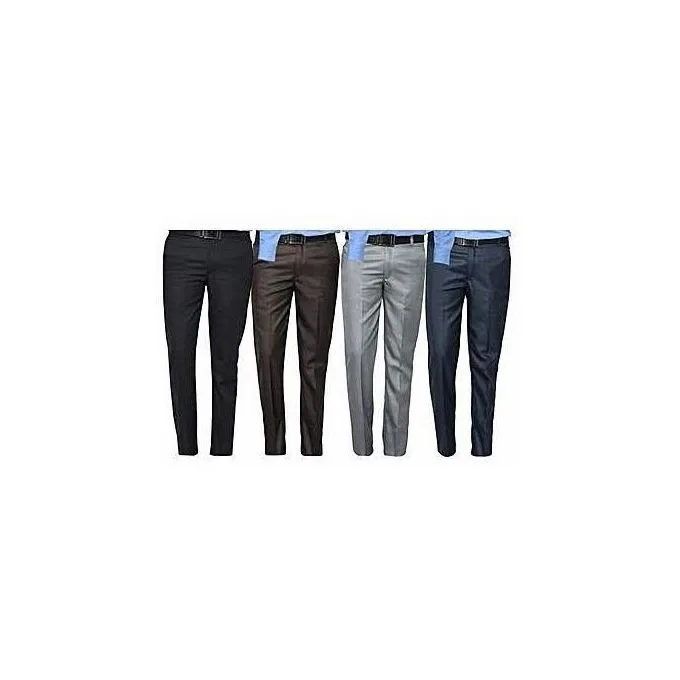 4-Pack Men's Smart Formal Office Trousers - Coffee Brown/Navy Blue