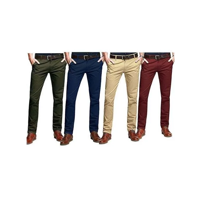 4-Pack Men's Stretch Khaki Trousers - Multicolor