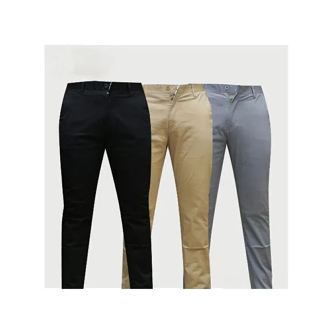 3-Pack Men's Classic Khaki Trousers - Black/Grey