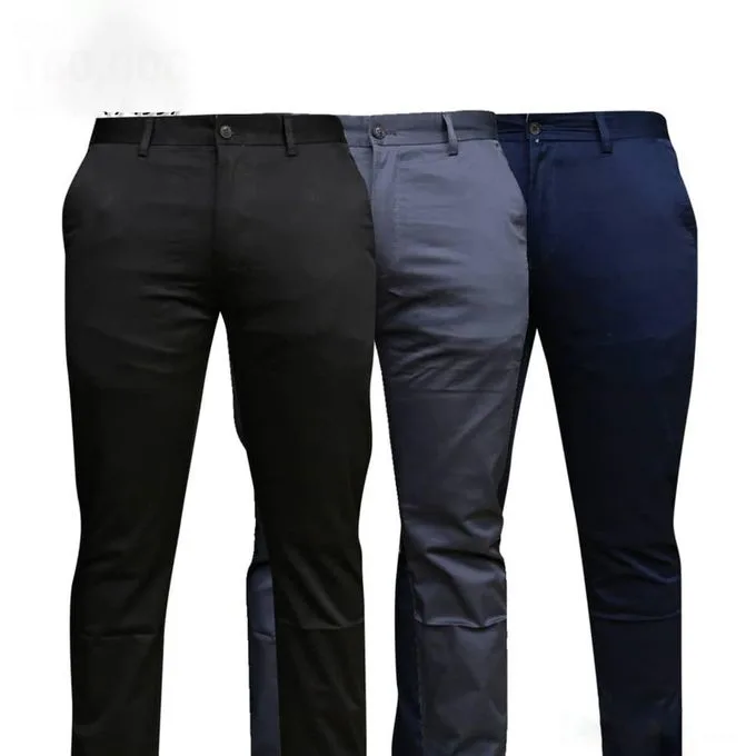 3-Pack Men's Classic Khaki Trousers - Dark Grey/Navy Blue