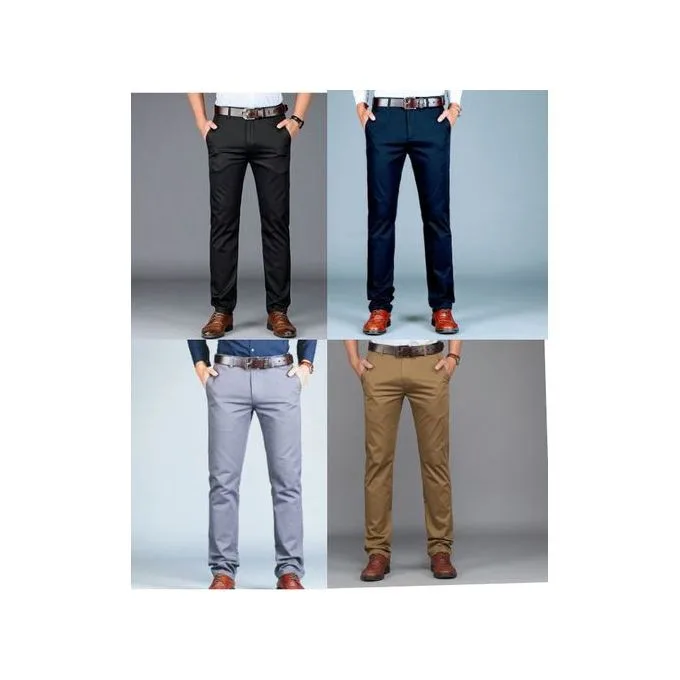 4-Pack Men's Stretch Khaki Trousers - Navy Blue/Black