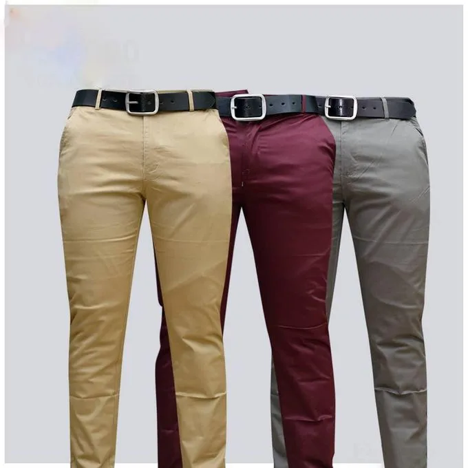 3-Pack Men's Classic Khaki Trousers - Light Grey/Brown
