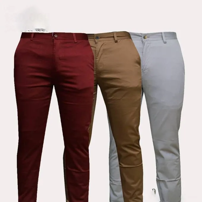 3-Pack Men's Classic Khaki Trousers - Light Grey/Brown