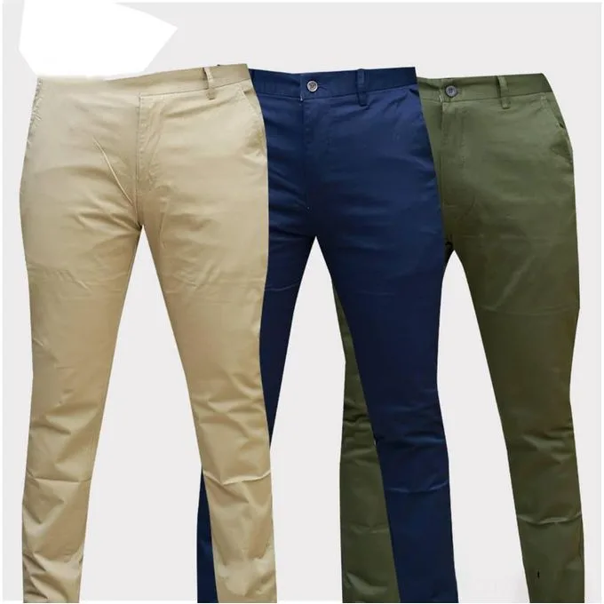 3-Pack Men's Classic Khaki Trousers - Blue/Brown