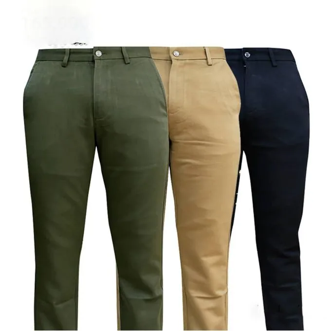 3-Pack Men's Classic Khaki Trousers - Black/Brown