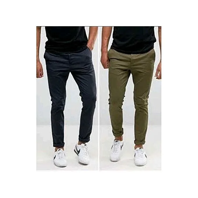 2-Pack Men's Classic Khaki Trousers - Blue/Green