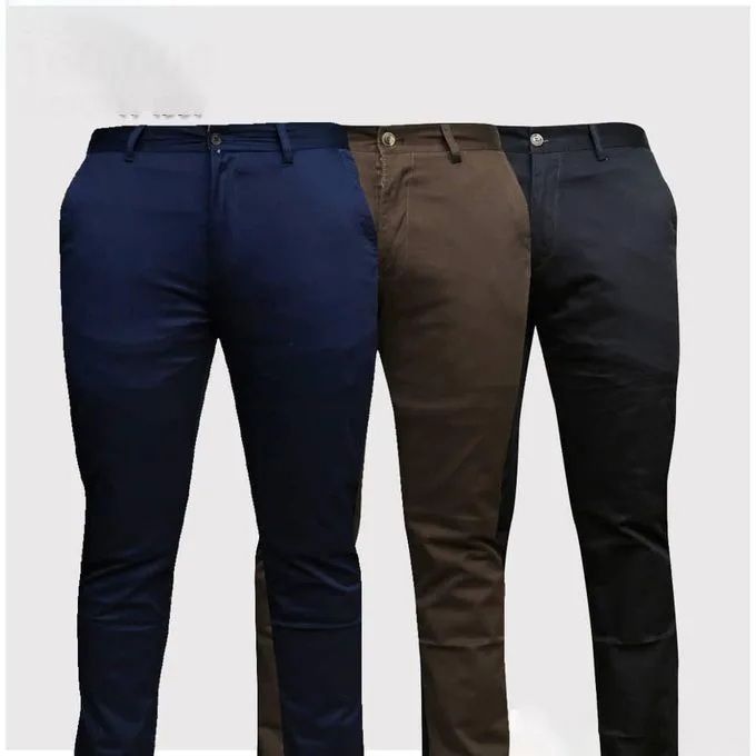 3-Pack Men's Classic Khaki Trousers - Coffee Brown/Navy Blue