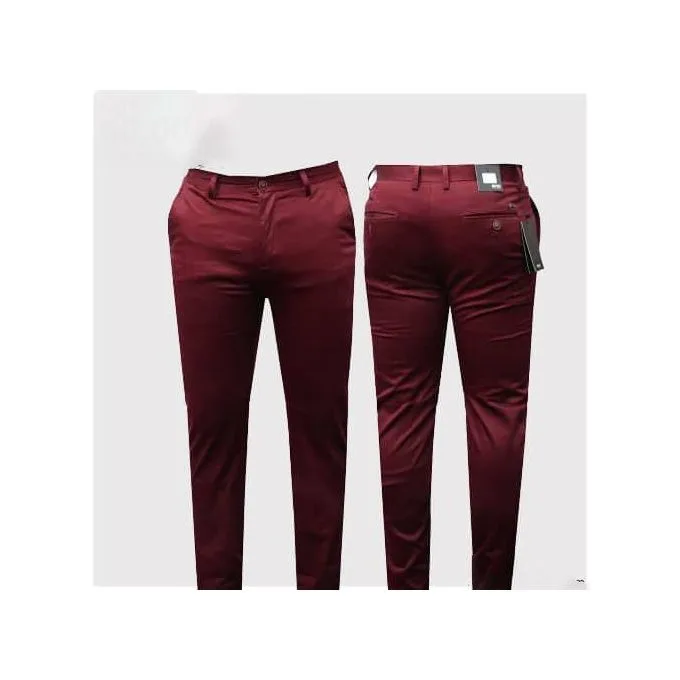 Men's Classic Khaki Trousers - Maroon