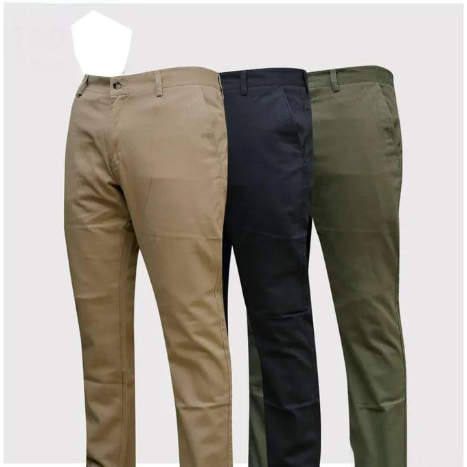 3-Pack Men's Classic Khaki Trousers - Black/Brown